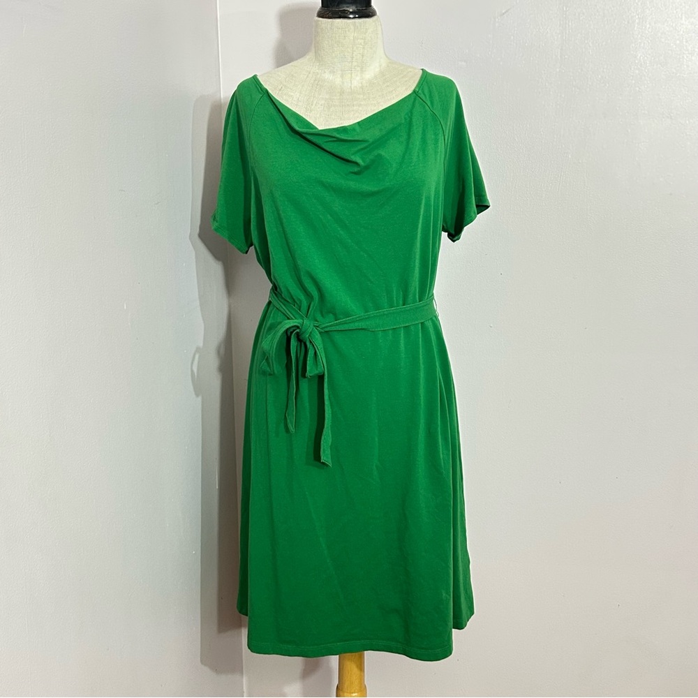 Lands' End Green Belted Short Sleeve Dress
